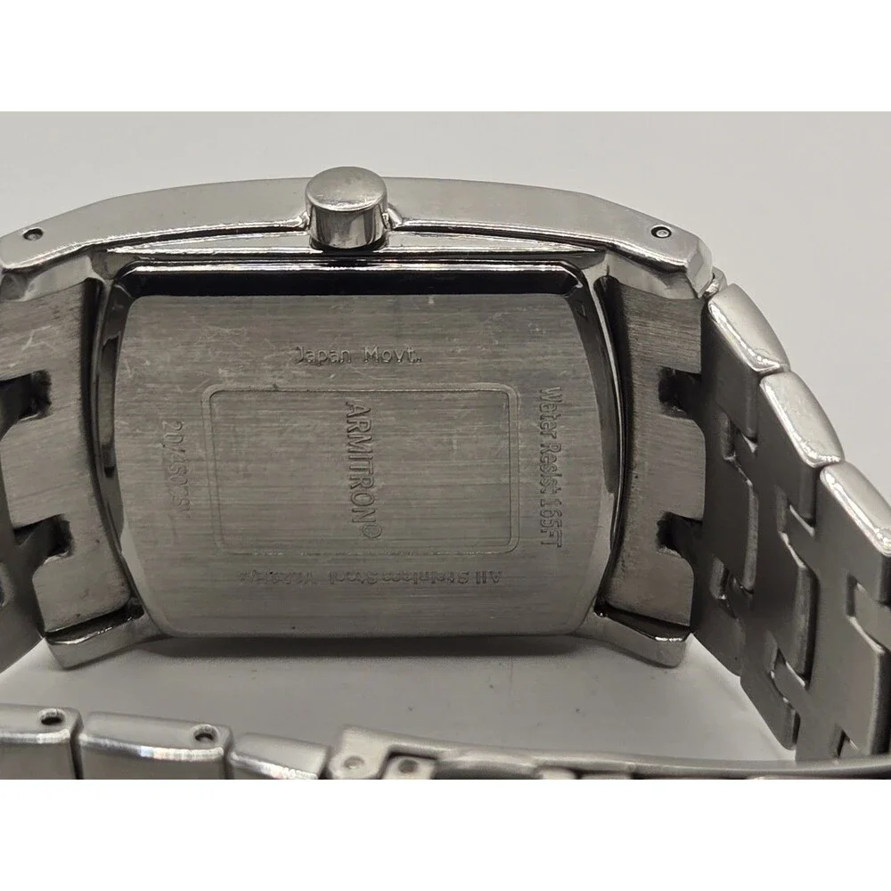 Armitron Men’s Rectangle Dress Watch Silver Tone All Stainless Black Dial WR50M